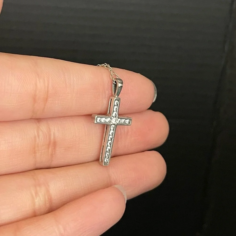 Sterling silver cross cz chain necklace